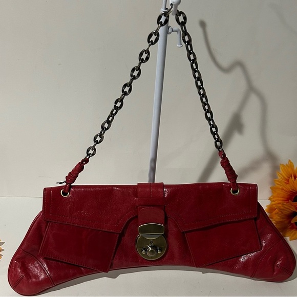 Trina Turk Elegant Red Leather shoulder bag Clutch with Chain strap NWT - Picture 2 of 11